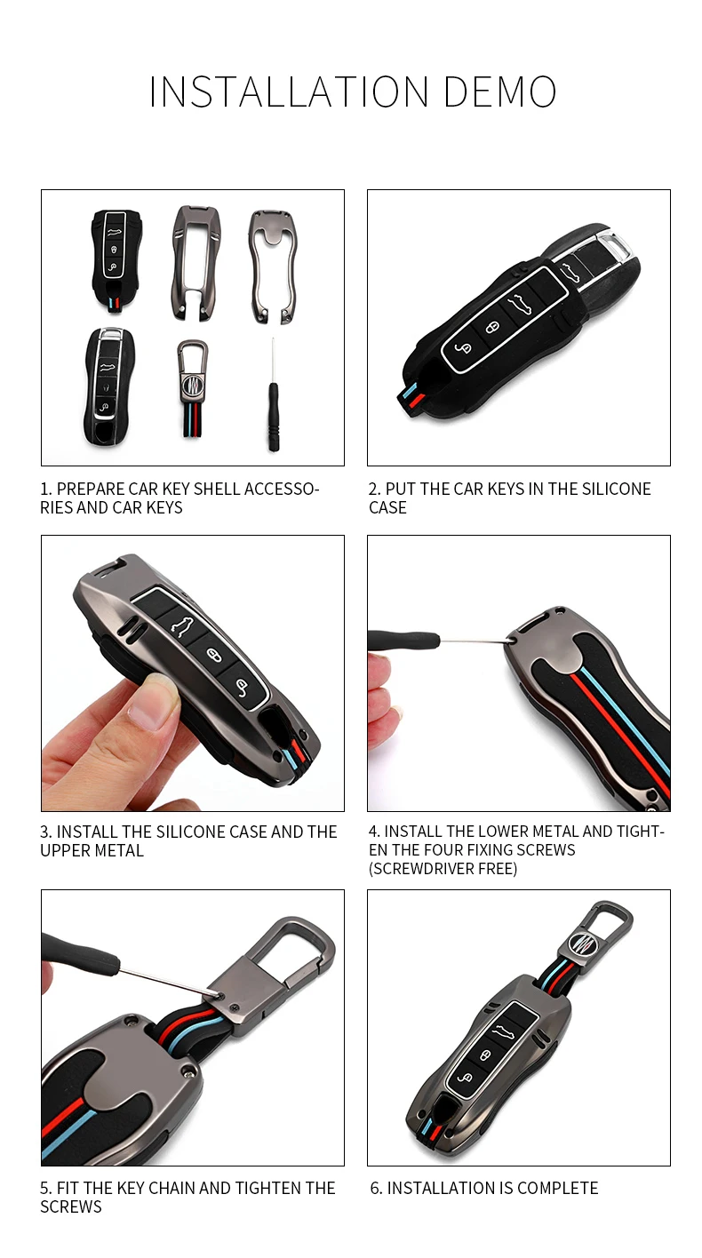 3/4 Tasten Zink-legierung Auto Schlüssel Fall Abdeckung Shell Fob Für Porsche Panamera Spyder Carrera Macan Cayman Cayenne 911 970 981 991 – Detail 10