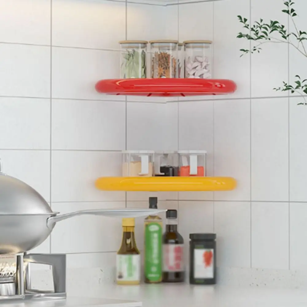 Wall Mounted Bathroom Floating Shelves Thickened Plastic Suction Cup Bathroom Triangle Shelf Dopamine Color Rustproof