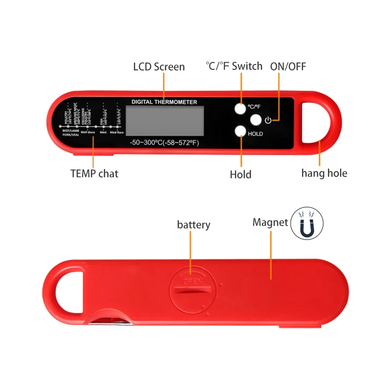 Waterproof Digital Meat Thermometer Temperaure With Foldable Probes Sensor Meter For Cooking Food Kitchen BBQ Water Milk Oil