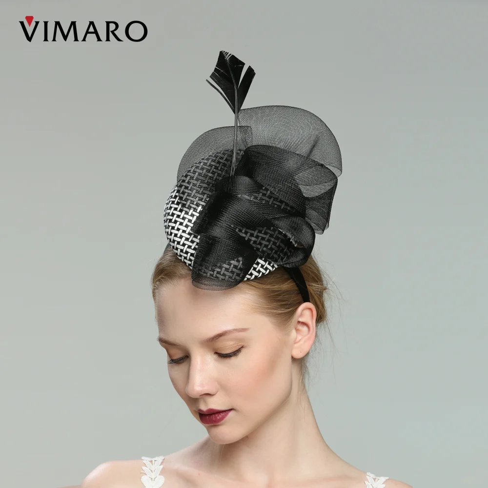 VIMARO Black Sinamay Fascinators for Women Elegant Headbands Fascinator Hats for Women Wedding and Church Derby Hat Women