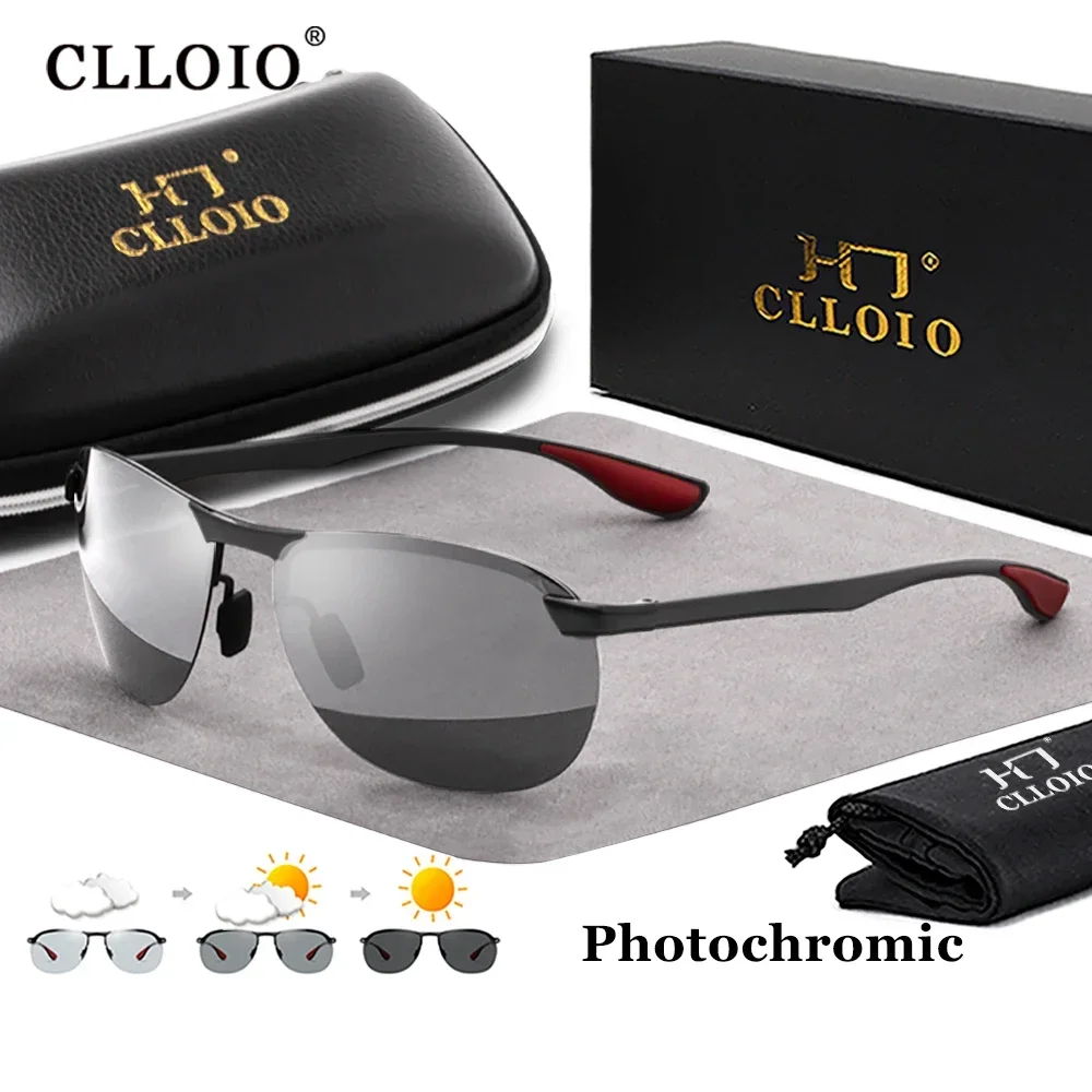 CLLOIO Top Brand Design Aluminum Rimless Photochromic Sunglasses Men Polarized Driving Sun Glasses Anti-Glare Chameleon Eywear