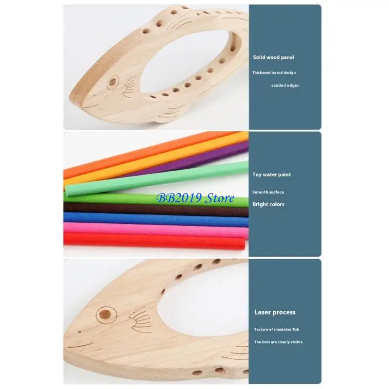 Q0KB Interaktives Fischgräten-Lernspielzeug aus Holz zum Üben der Farbabstimmung und zur Entwicklung der Feinmotorik bei