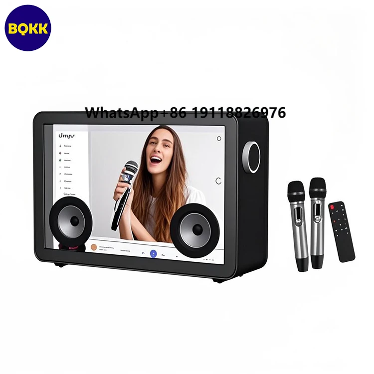 

Portable 120W Smart Karaoke Portable Speaker 2 Wireless Microphones 19.5" Touch Screen Bluetooth Lyrics Display Party Speaker