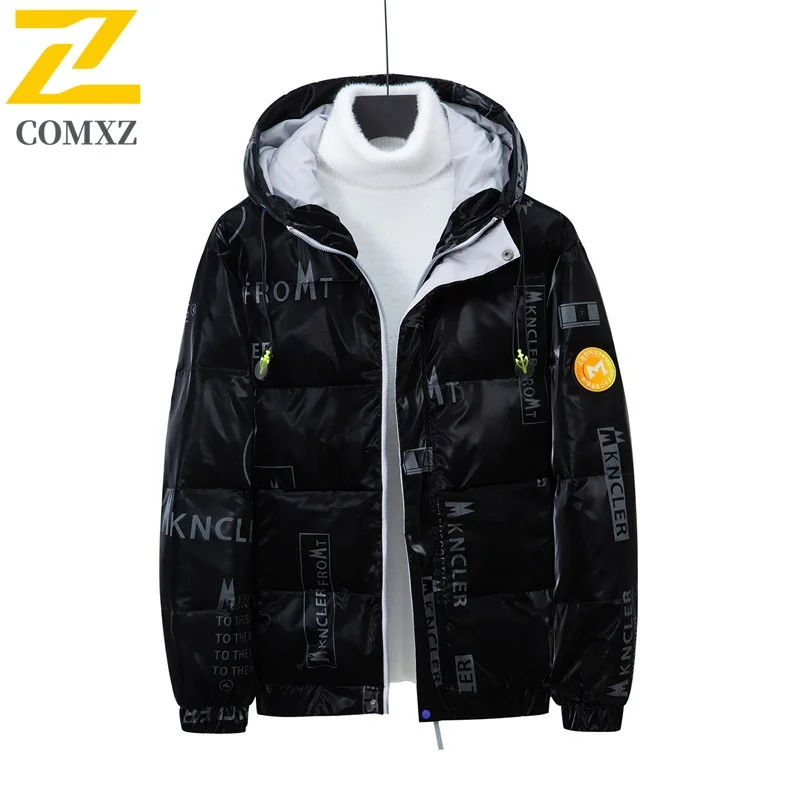 COMXZ 2025 Men Winter Hooded Thick Color Block Puffer Jacket American Style Short Casual Outdoor Sport Waterproof Windproof Coat