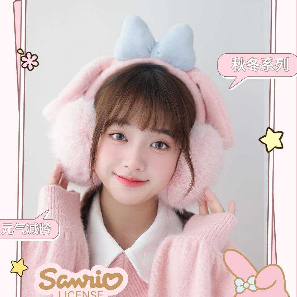 Kawaii Kuromi Cinnamoroll Earmuffs mewah Sanrioed Melody telinga Bagskeep hangat telinga luar ruangan perlindungan dingin anak perempuan hadiah Festival