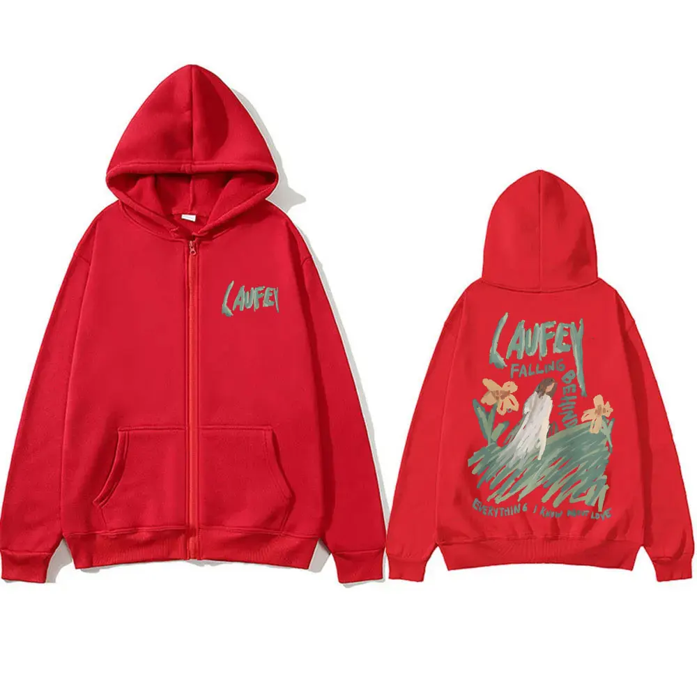 Laufey fällt hinter alles, was ich über Love Print Reiß verschluss Hoodie Männer Frauen Casual Fashion übergroße Reiß verschluss Jacke Hoodies weiß