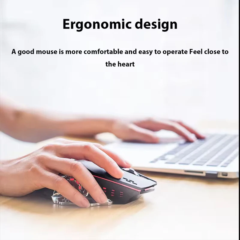 ماوس لاسلكي للألعاب كمبيوتر صامت قابل لإعادة الشحن ماوس بلوتوث USB ميكانيكي للرياضات الإلكترونية بإضاءة خلفية ماوس ألعاب الكمبيوتر لأجهزة الكمبيوتر المحمول