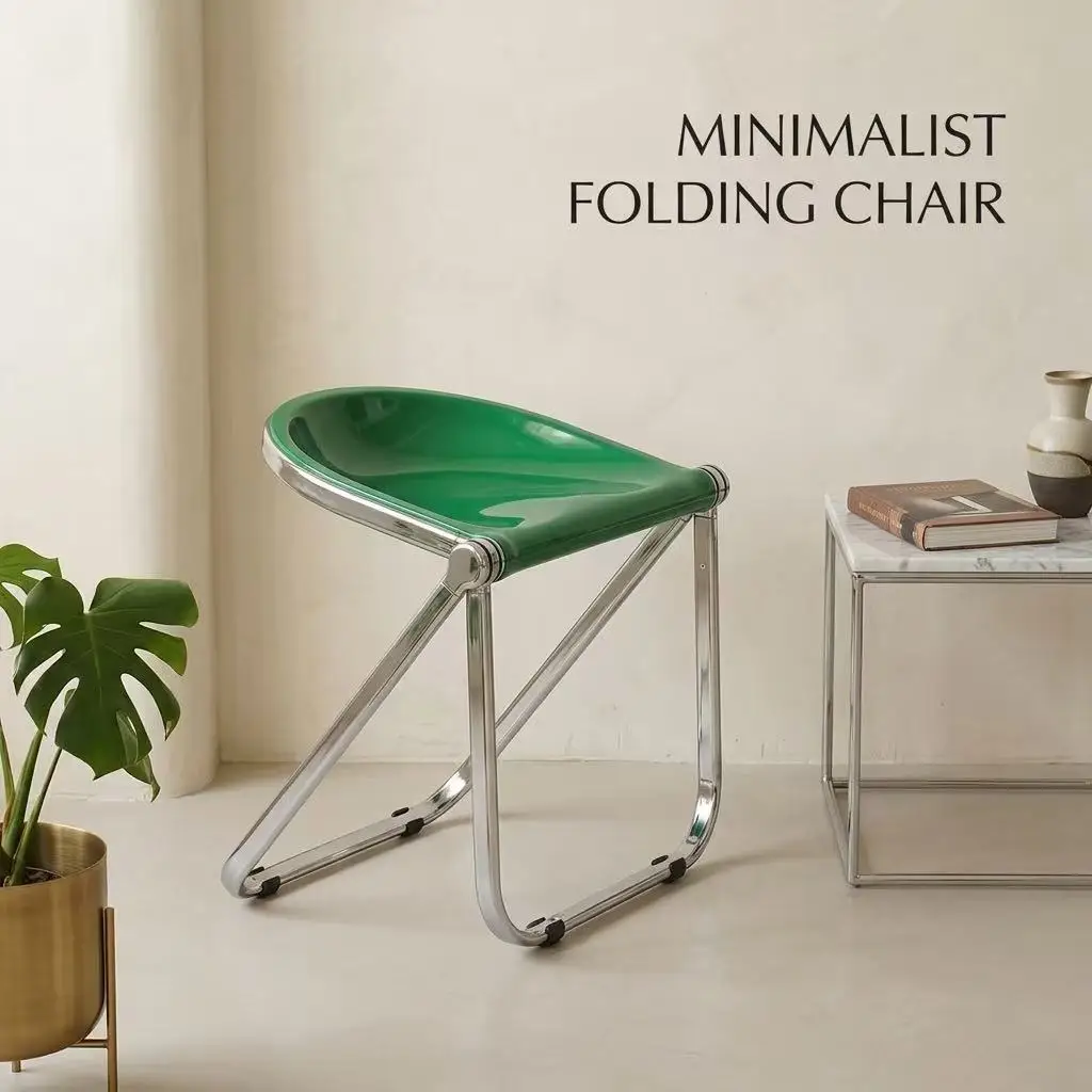 Ins 2026 Modern Minimalist Folding Chair Space-Saving Acrylic Dining Chair Portable Chrome Furniture For Small Apartment