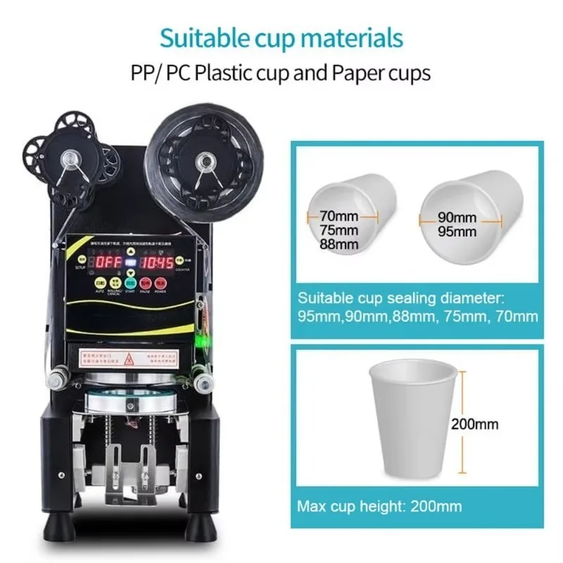 Fully Automatic Electric Paper PP  Cup Sealing Machine Bubble Boba Milk Tea Juice Drinks Plastic Cup Sealing Machine
