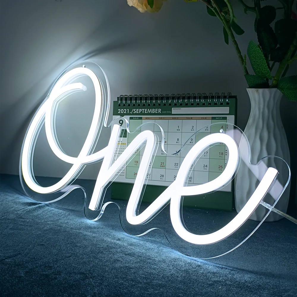 Neon ONE Sign Birthday LED Light Up Signs for Baby Shower, Backdrop, Wall Decor Light Sign for First Birthday Party