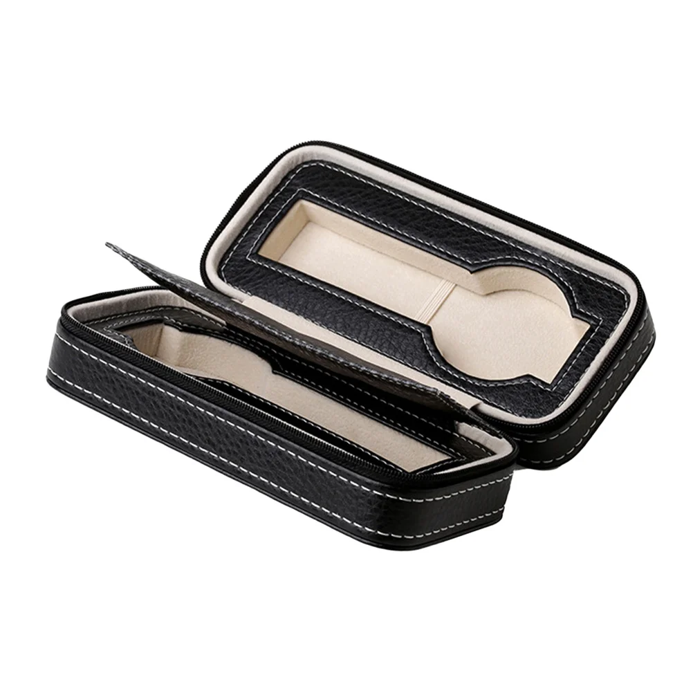 

2pcs Watch Storage Case Dual Slot Zipper Design Portable Travel Organizer Watch Box Holder For Display Personal Use