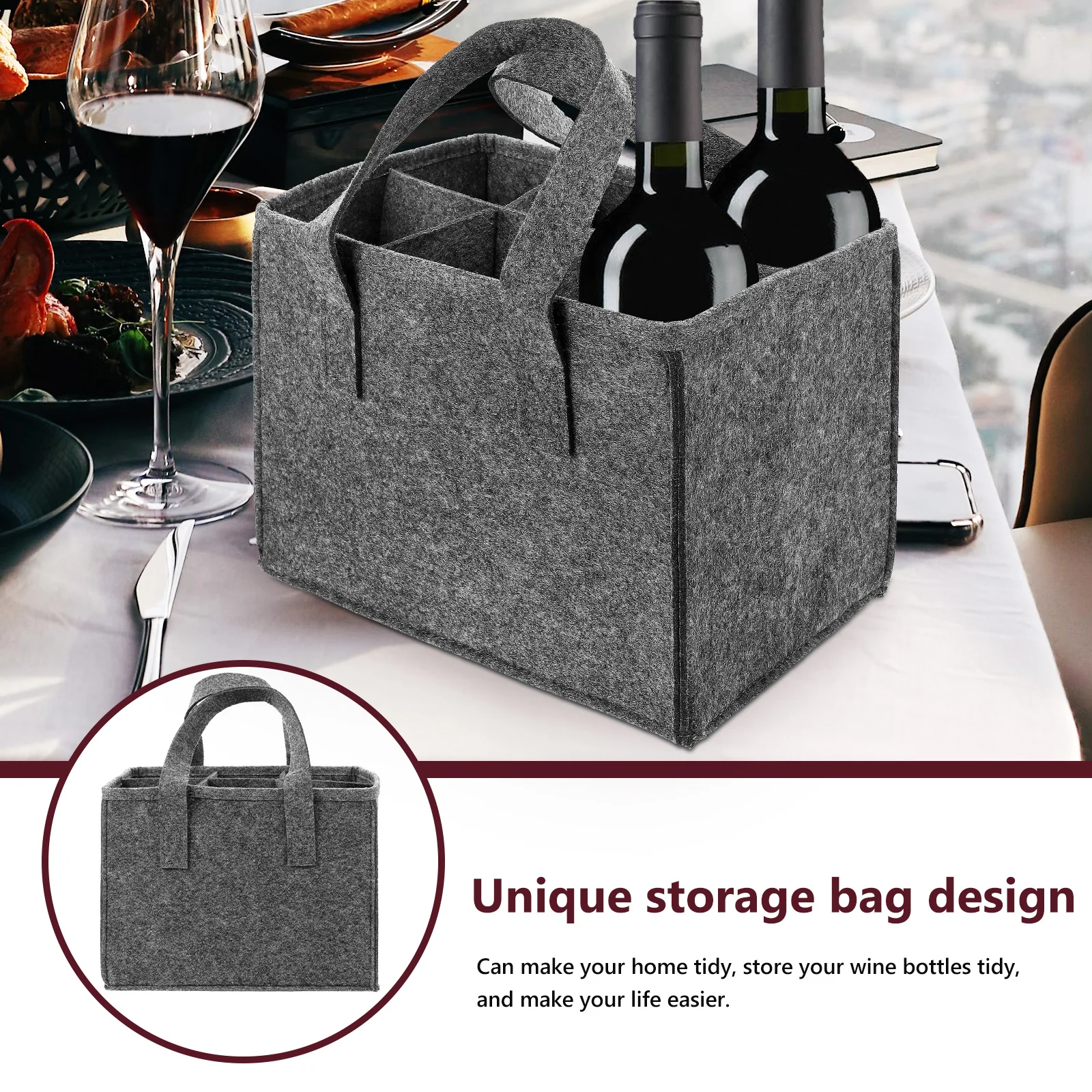 

Gift Pouch Felt Bag Storage Bottle Portable Beer Carrier Grey Reusable Decorative Holiday Party