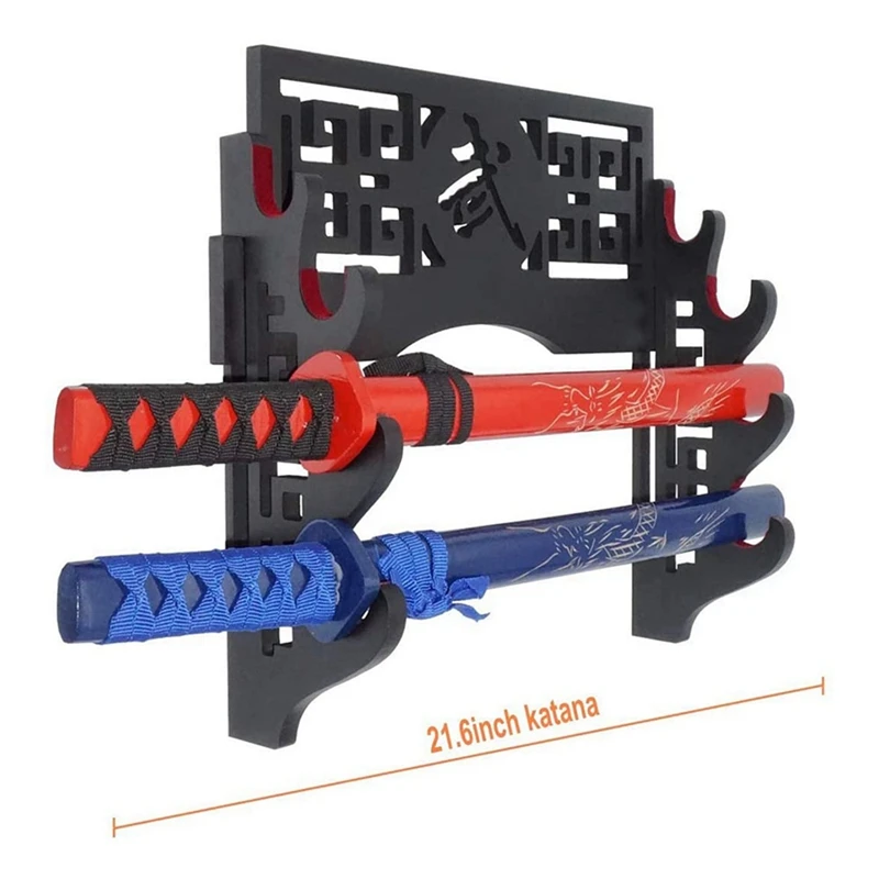 2X Sword Holder Wall Mount Sword Stand Japanese Samurai Sword Display Rack Hanger And Standard Swords - 4-Tier