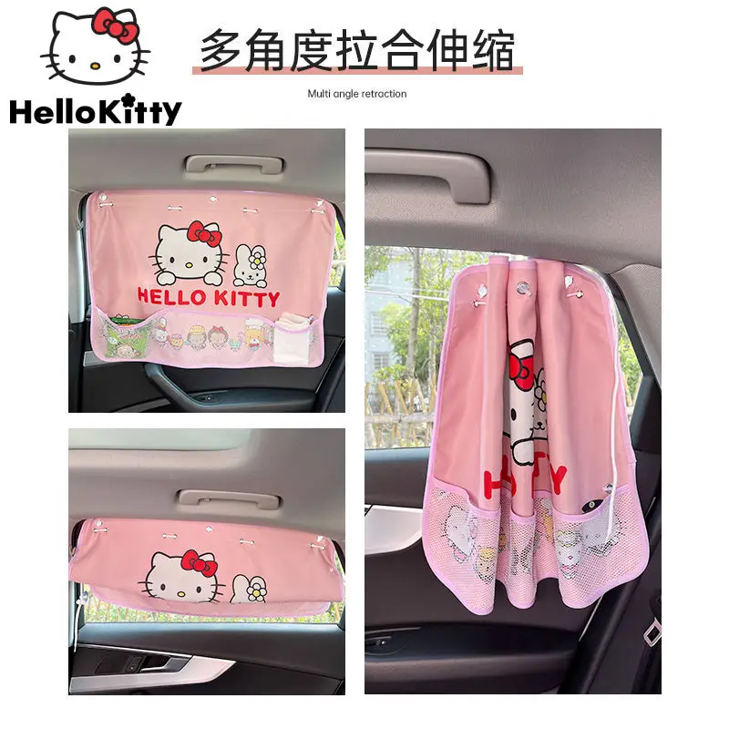 Cartoon Hello Kitty Car Window Curtain Sunshade Sunscreen Suction Cup Type Heat Insulation Car Drape Decoration Kids Gifts