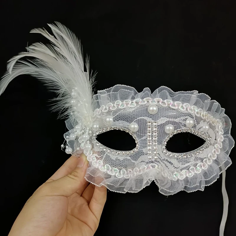 Maschere in maschera di pizzo Halloween Aldult Prom Princess Party White Feather Fashion Sexy Carnival Festival Costume donna Accessorie