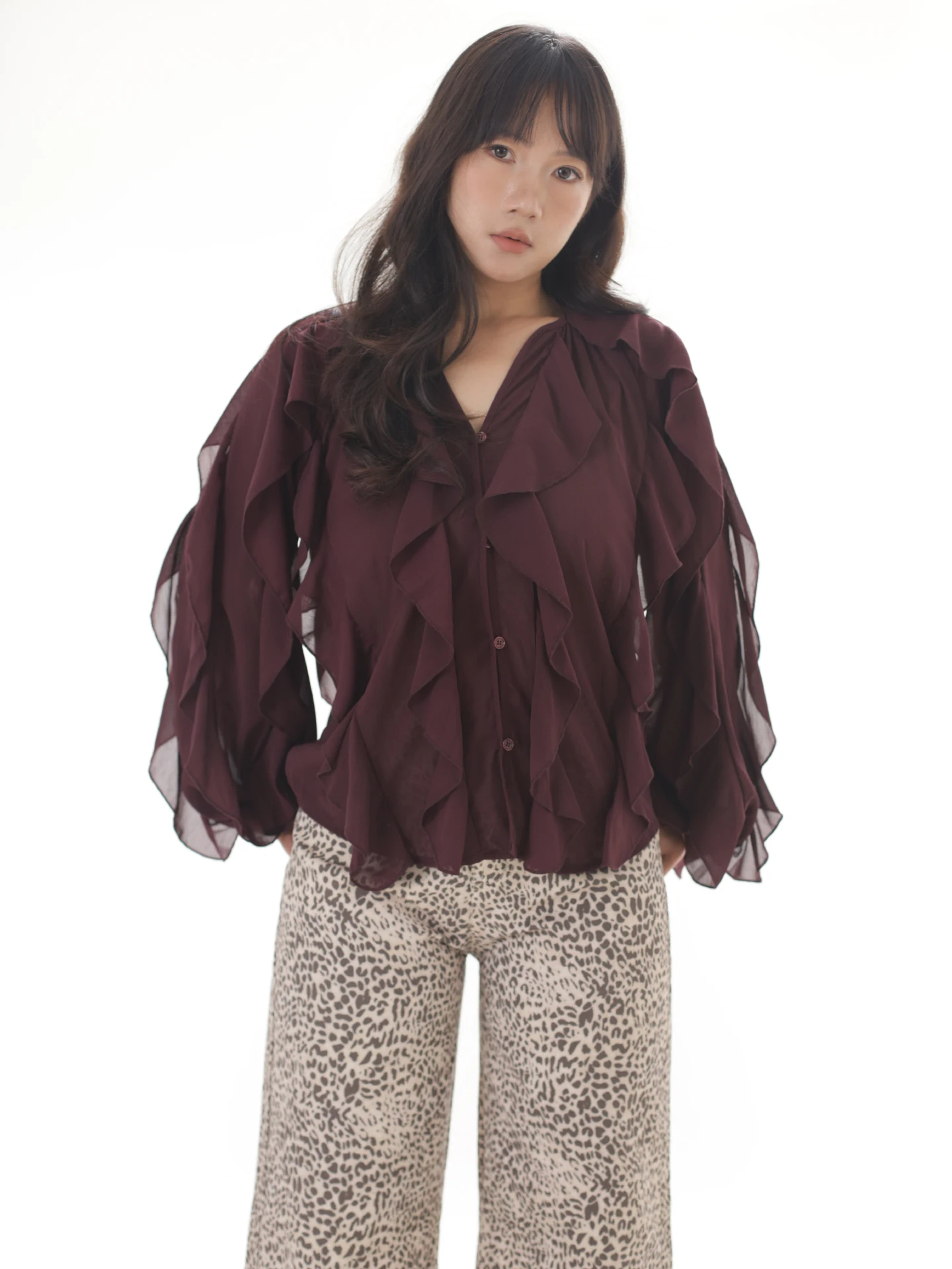 

Ohmyloli Vintage Purple Draped Texture Splice oulder Sve Flowing irt Women's Loose Fit Long Sve Polyester Blouse