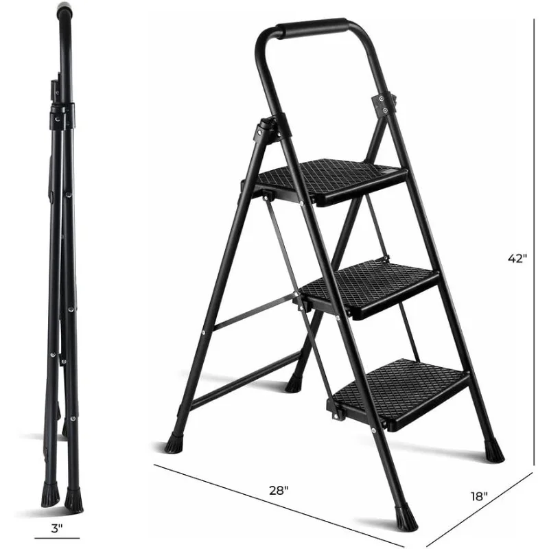 Step Ladder 3 Step Folding Step Stool Step Ladder with Wide Anti-Slip Pedal Step Stool Foldable Step Stools for Adults