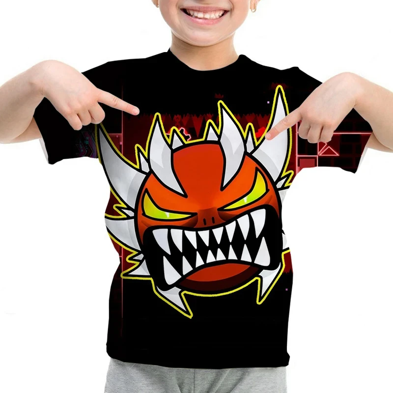 Game Angry Geometry Dash T-Shirt Boy Girls Cartoon 3d Print Kids T-shirts Summer Short Sleeve Casual T Shirt Children Clothing