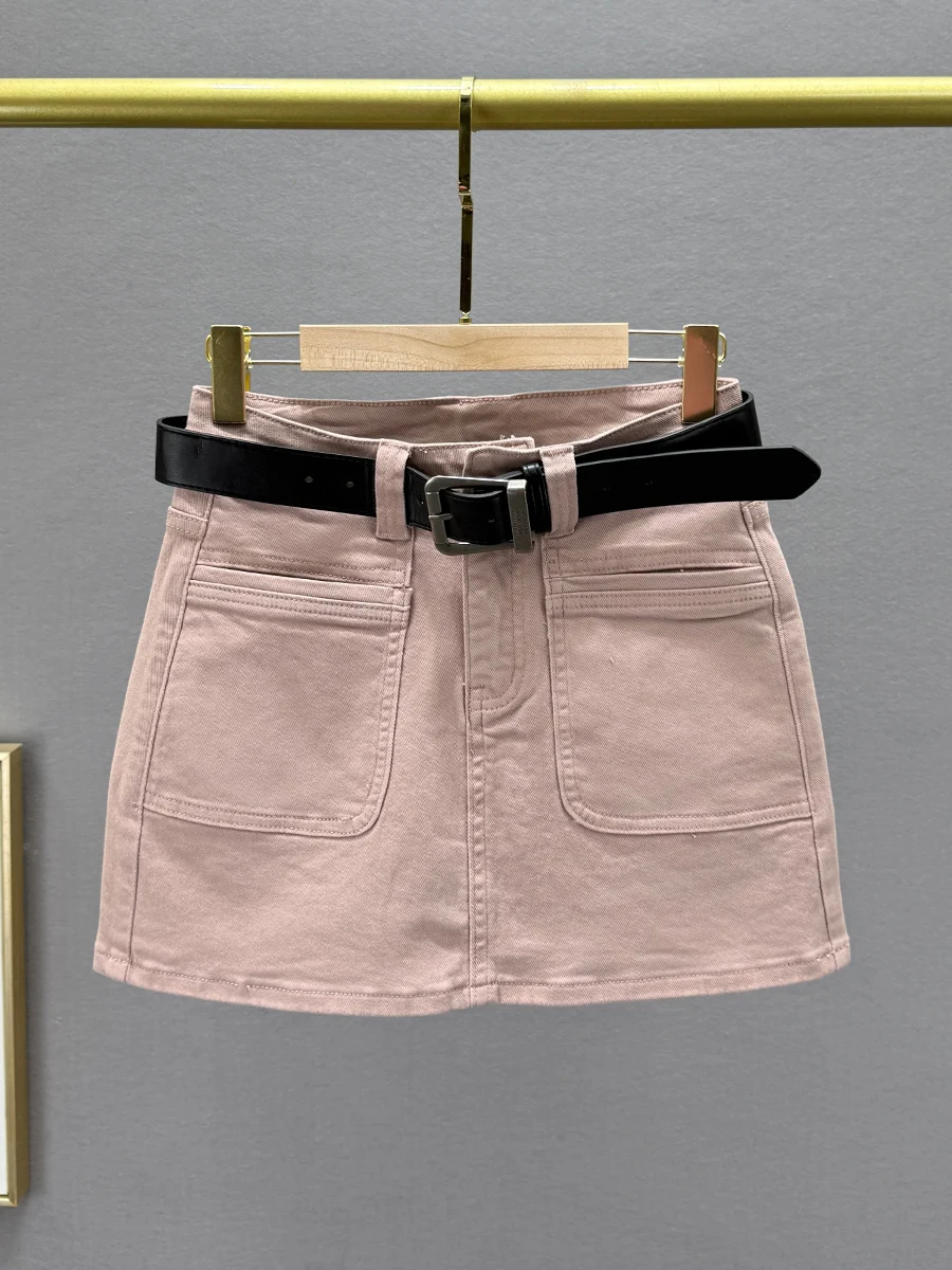 

Новая женская джинсовая юбка с высокой талией, эластичная, утягивающая, летняя, в европейском стиле, короткая, в стиле карго, с защитой от просвечивания, с запахом