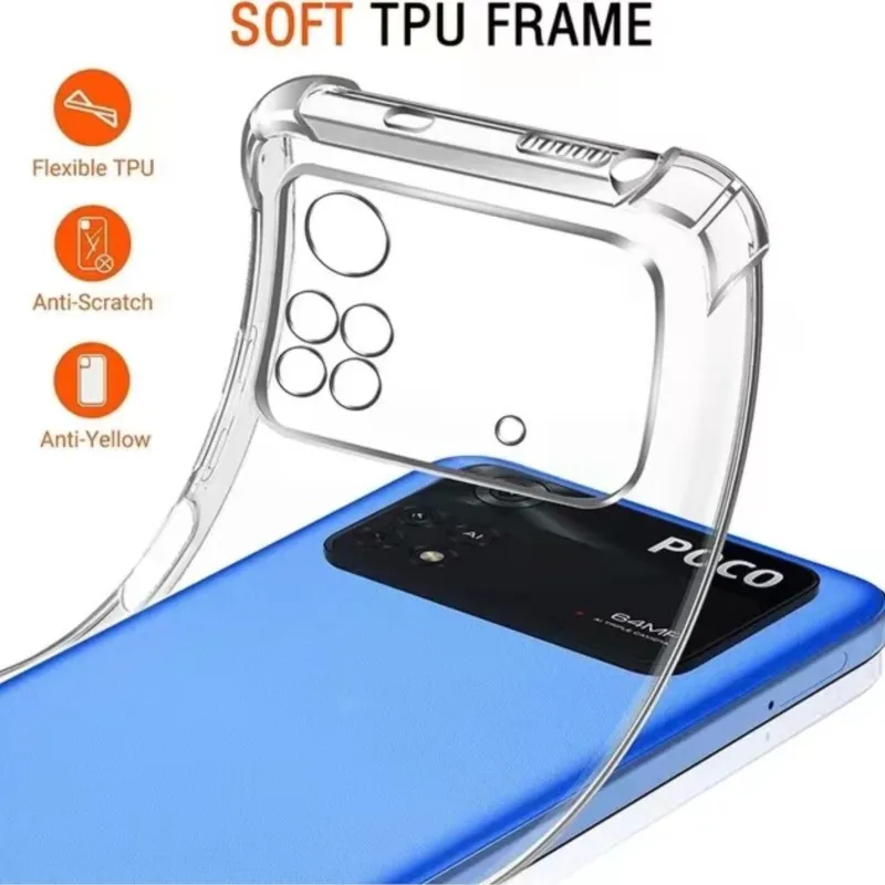 Thick Air-Bag Silicone Clear Phone Case for Xiaomi Poco M4 M5 M6 X3 X4 NFC X5 X6 F3 F4 GT F5 Pro 5G C50 C51 C55 Back Cover image 5