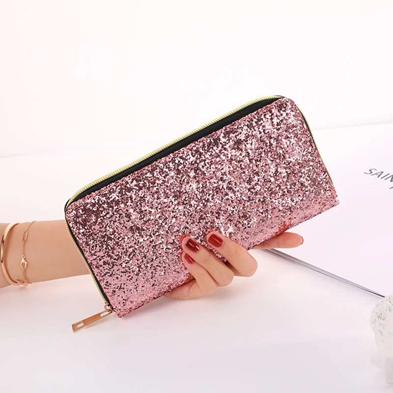 

1pcs Fashion Glitter Wallet Daily Use Fashionable Handbag Women PU Leather Long Wallet Sparkly Sequined long wallet