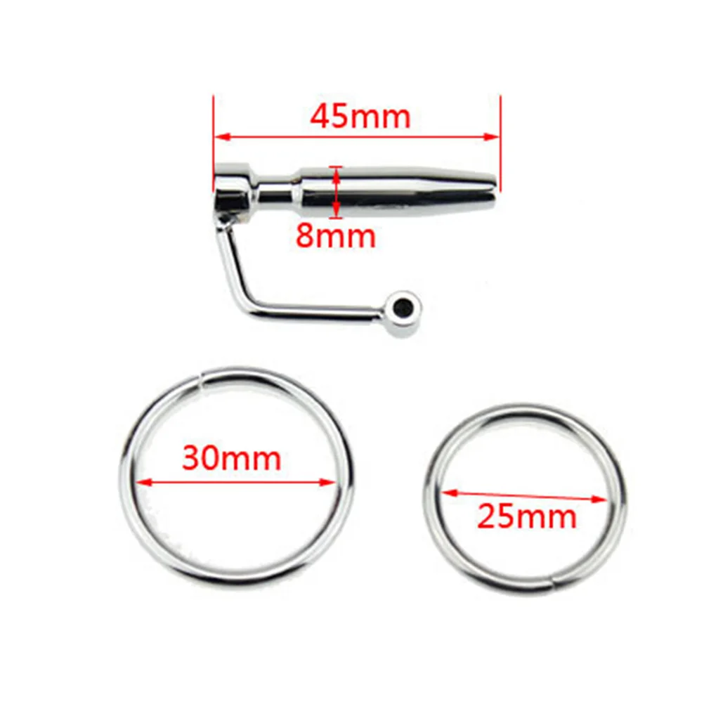 Stainless Steel 45mm Urethral Sound Dilators Hollow Penis Plug With Glans Rings Sex Products For Men Male Chastity Device