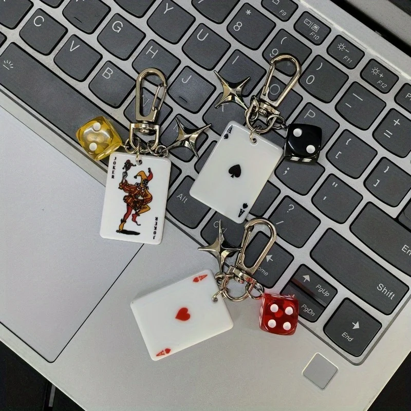 1Pc Funny Playing Dice Poker Keychain Playing Card Backpack Pendants Waist Bag Car Key Charms Accessories Birthday Gifts view 4
