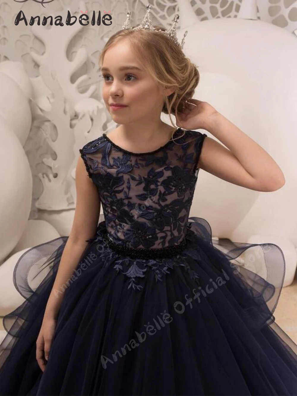 Annabelle-vestido de princesa para niñas, vestidos de Quinceañera de lujo, vestidos de una línea de flores para niñas, vestidos para bodas para niños, 15