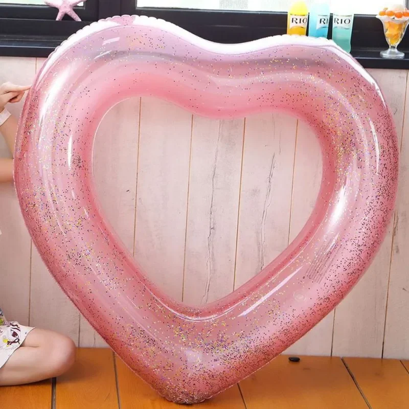 Large Heart Inflatable Toys Swimming Ring with Sequin Summer Pool Beach Party Photograph Inflatable Water Toys Circle