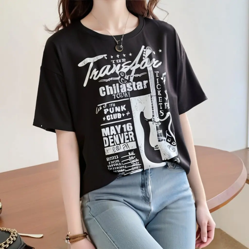 

plus Size Chubby Girl Women's Oversize Short-Sleeved T-Shirt round Neck Top Deformation Policy High Street Style New Arrival