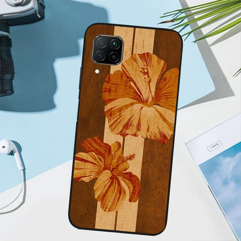 Hawaiian Faux Wood Surfboard Case For Huawei Nova 10 9 SE 3i 7i 8i 11i 5T Y60 Y70 Y90 P20 P40 P30 Lite P60 Pro P Smart Z