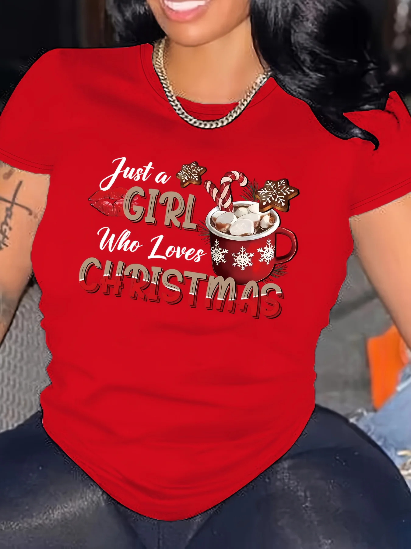 Christmas pattern red holiday party with Just a Who Loves Christmas and snowflake design printed pattern soft and comfortable