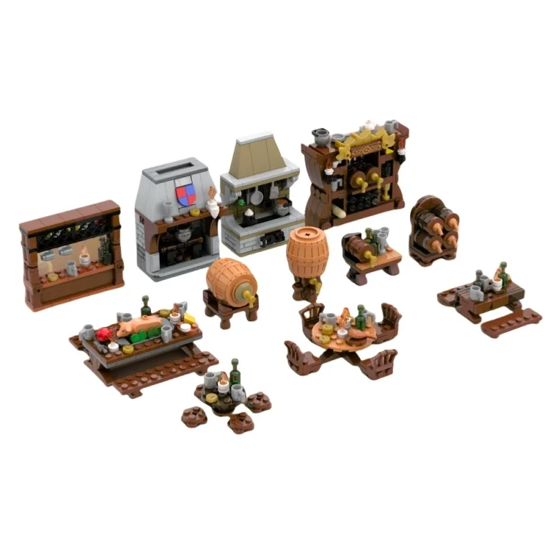 Medieval Street View Model MOC Building Bricks Tavern Scene Props Modular Technology Gifts Holiday Assemble Children Toys Suit