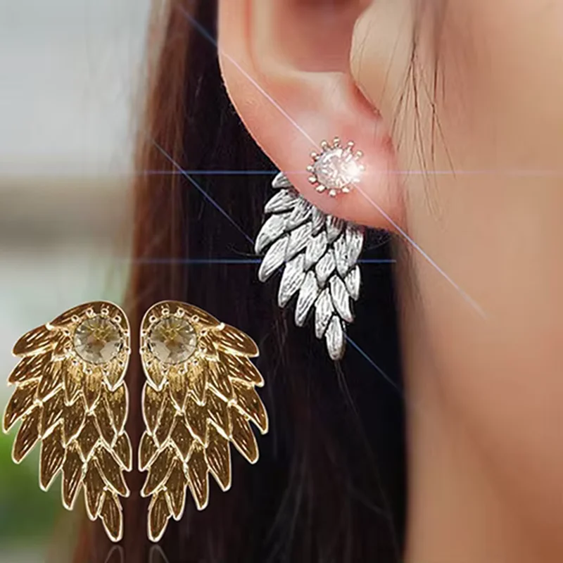 2026 Women's Angel Wings Rhinestone Inlaid Alloy Ear Studs Party Jewelry Earrings  E640