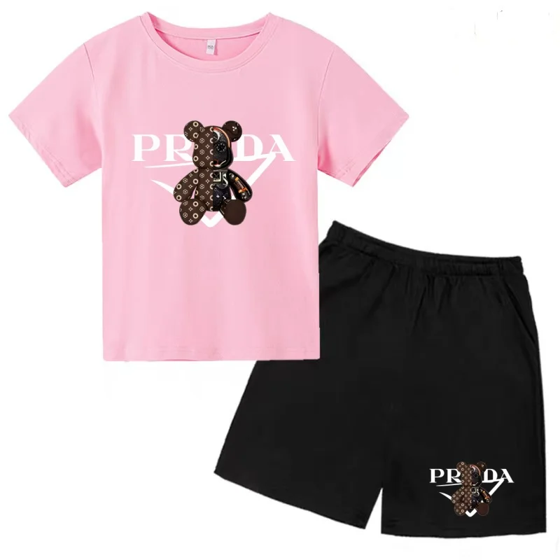 

Children Summer New T-shirt Short-Sleeved Top+Shorts Two-piece Boys Girls Toddler Sports Clothing 3-12Yrs Round Neck Leisure Set
