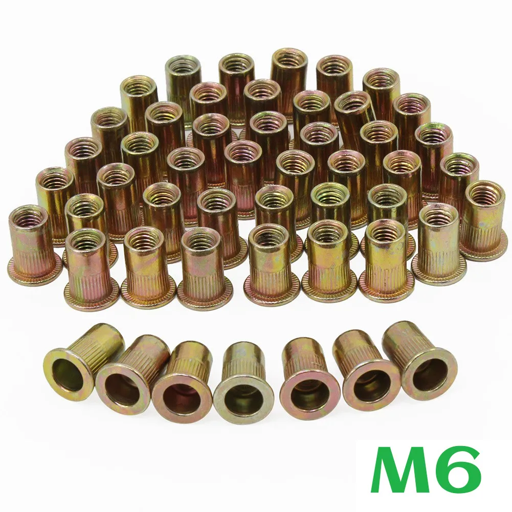 50 Pcs Rivet Nuts M6 Nutserts Rivet Nuts Flange Blind Rivnuts Zinc Plated Steel Nut Nutsert Cap Rivet Hardware Tool Accessory