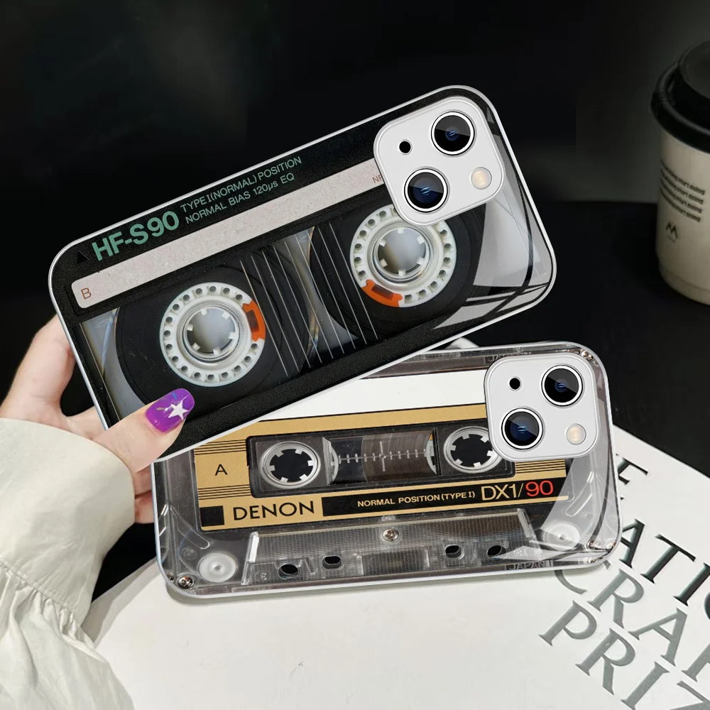 

Cassette Tape Phone Case For IPhone 14 13 12 Mini 11 Pro XS Max X XR 14 Plus Tempered Glass Cover
