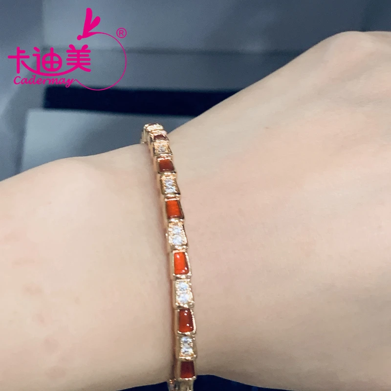 Beige Stone Bangles 925 Silver Plated Rose Yellow Gold Bracelet For Woman Moissanite Diamond Snake Bone Shape Fine Jewelry