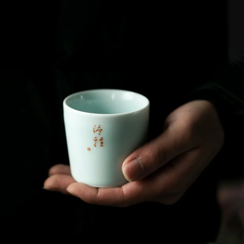 ★Customizable Ceramic Tea Set Jingdezhen Misty Blue Thickened Tea Cup Master Cup Hand Work Single Cup