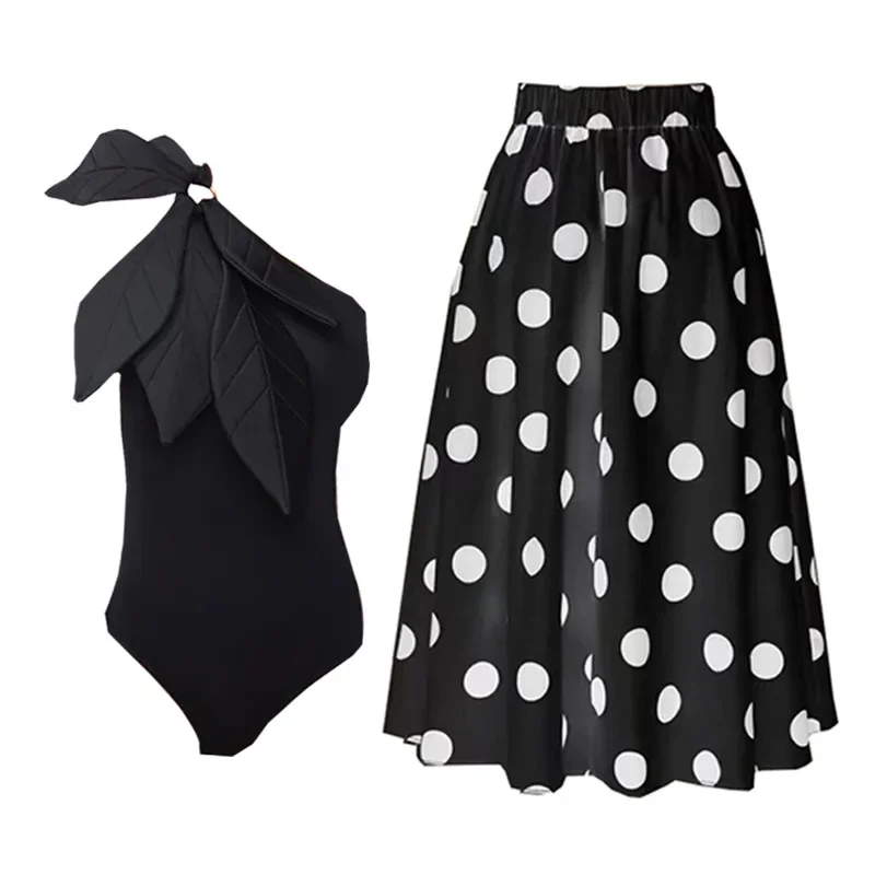 ريترو ثلاثية الأبعاد زهرة طباعة واحد الكتف التخسيس ملابس السباحة مع التستر مثير ارتداءها للنساء بحر 2025 فام #1