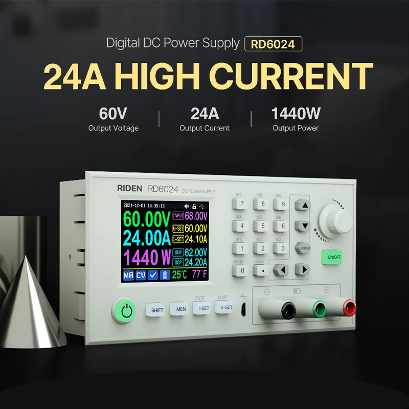 RD6024 RD6024-W Power Supply Buck Converter 60V 24A USB Color Screen DC Adjustable Step Down Voltage Data Storage Power Supply