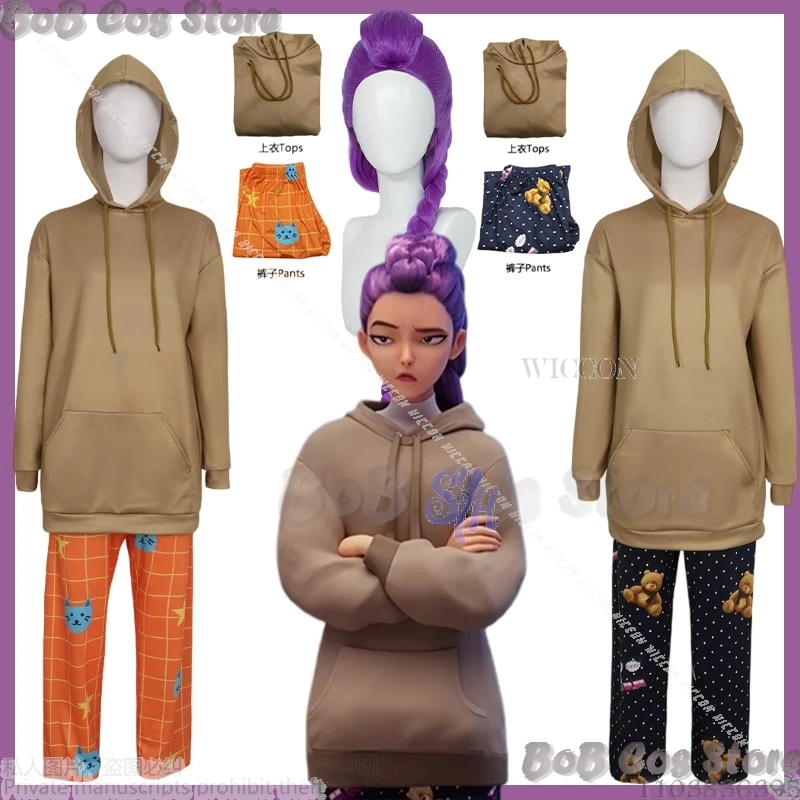 

Kpop Demon Huntrix Rumi аниме для девочек, пижамы для взрослых и детей, коричневый свитшот для косплея, штаны с рисунком медведя, Хэллоуин, ComicCon, ролевая игра