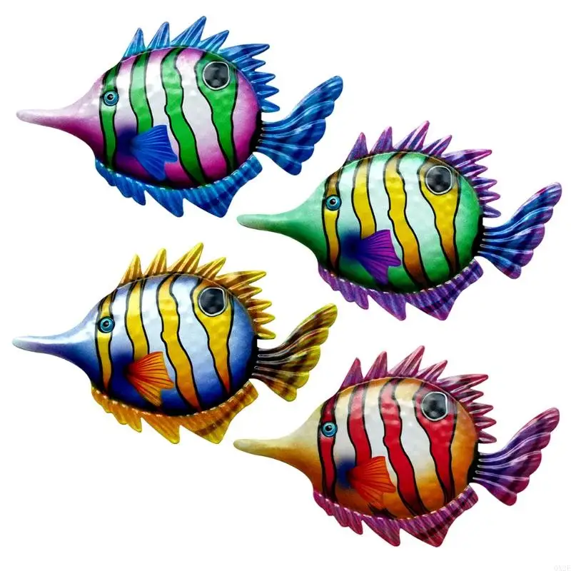 

QX2E Outdoor Art Crafts Iron Fish Wall Hanging Living Room Art Crafts Outdoor Decoration Stickers Wrought Iron Fish Sculptur