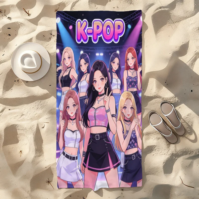 1pc K-POP Cute Girl Group Anime Beach Towel Microfiber Quick Dry Sand Free Extra Large Towel For Summer Pool Concert Fan Gift