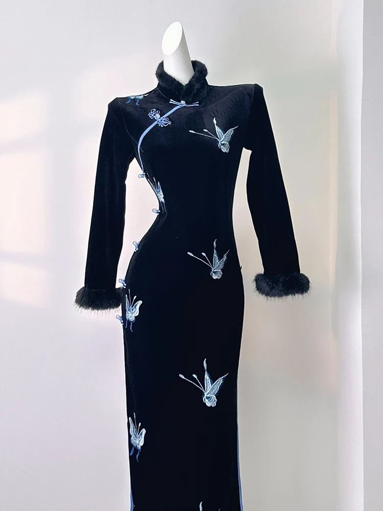 

Элегантное вельветовое платье Dr. Thiened Fce с вышивкой и эффектом похудения для женщин, винтажное, с декоративной строчкой