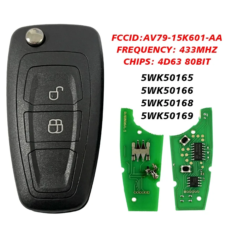 

CN018074 Смарт-брелок послепродажного обслуживания, 2 кнопки, откидной пульт дистанционного управления, чип 4D63, 433 МГц, FCC AV79-15K601-AA для Ford Ranger 2012+