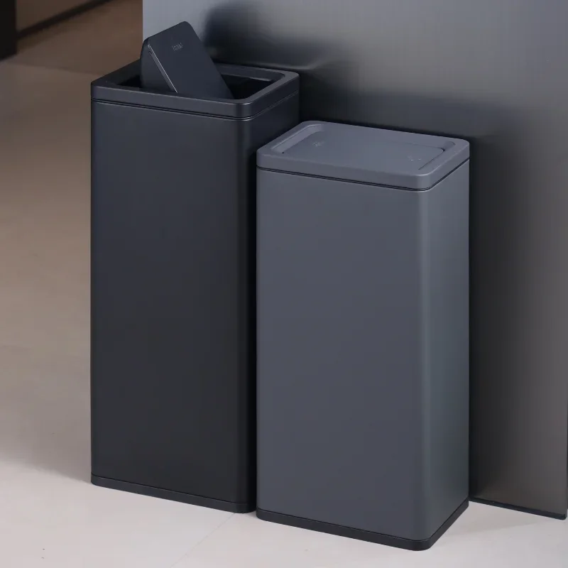 Toilet stainless steel hand towel shake cover trash can toilet washbasin waste paper direct storage large-capacity commercial