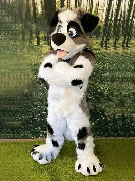 

Husky Dog Fox Mascot Costume Long Fur Furry Costume Fursuit Wolf white blue Cosplay Party Fursuit Halloween Suit Adult Size