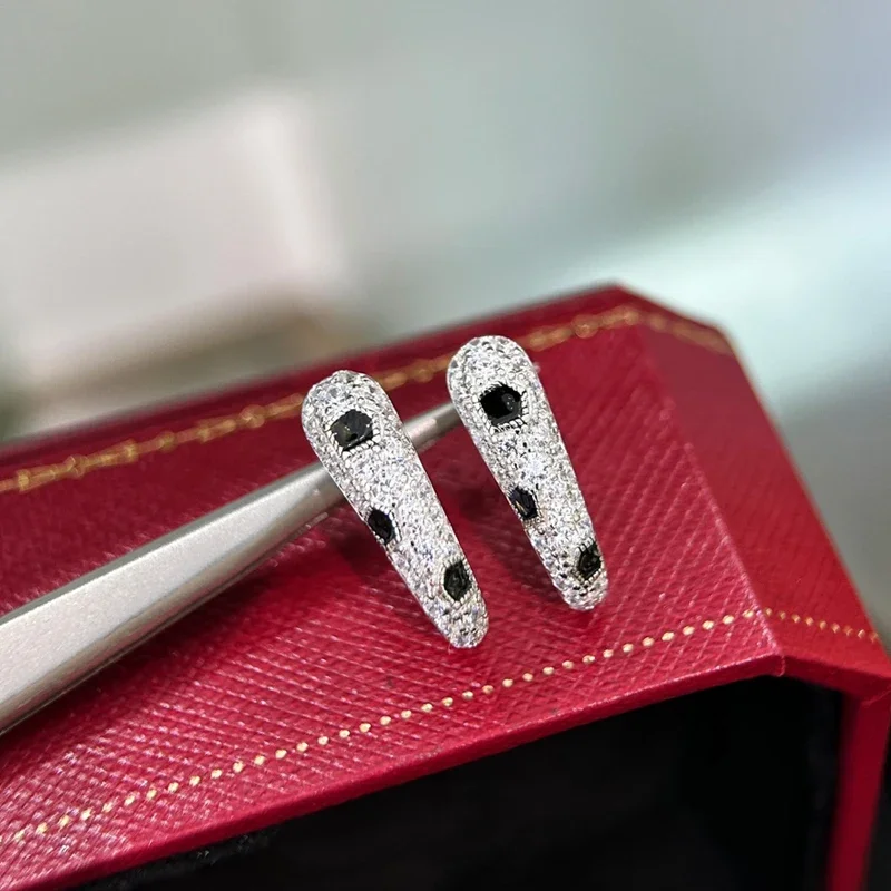 Trendy Real 925 Sterling Silver Earrings For Women Anniversary Gift Leopard Print Bar Stud Design 5A Zircon Luxury Fine Jewelry
