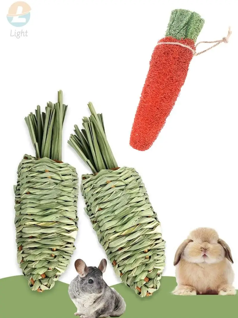 Bunny Chew Toys For Teeth Cleaning Natural Molar String Loofah Carrot Toy For Rabbit Chinchilla Hamsters Guinea Pigs S-carrot